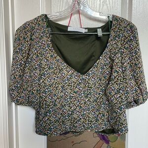 Astr the label XL floral crop in olive lilac ditsy